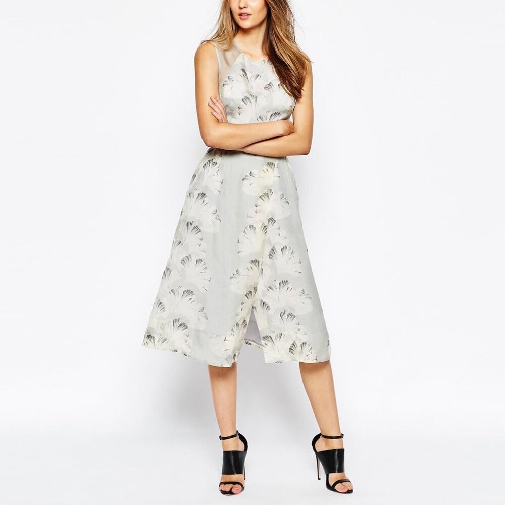 Whistles Palm Print 100% Silk Organza Dress US10